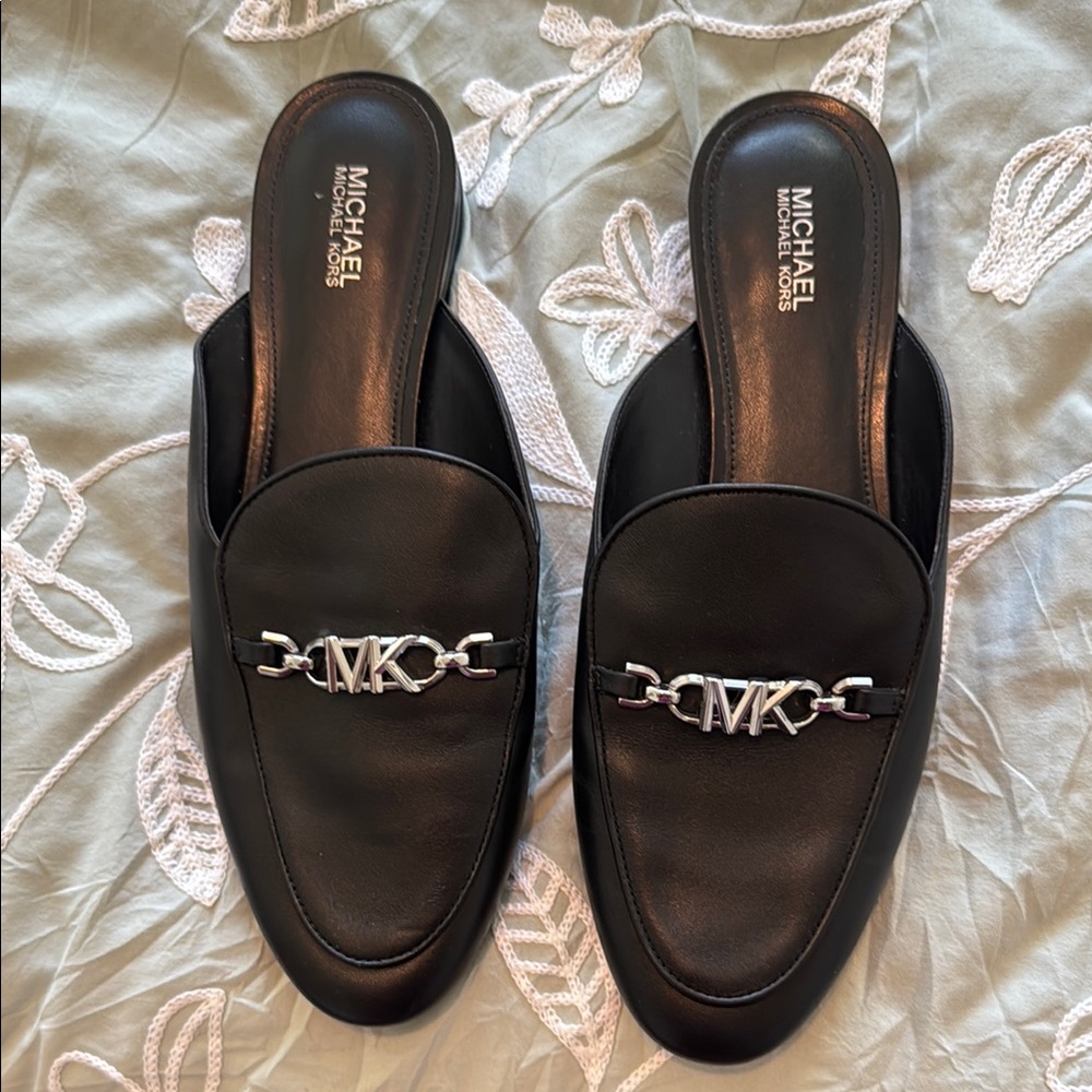 Michael Kors Black Leather Slip-On Loafers